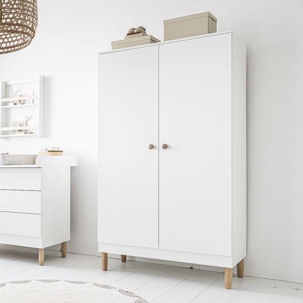 Armoire penderie enfant blanc et bois 1 tiroir «Cerise»