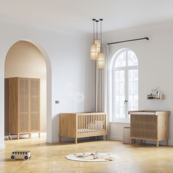 Chambre bébé «Japandi» 3 éléments | Lit bébé, commode et armoire | Naturel