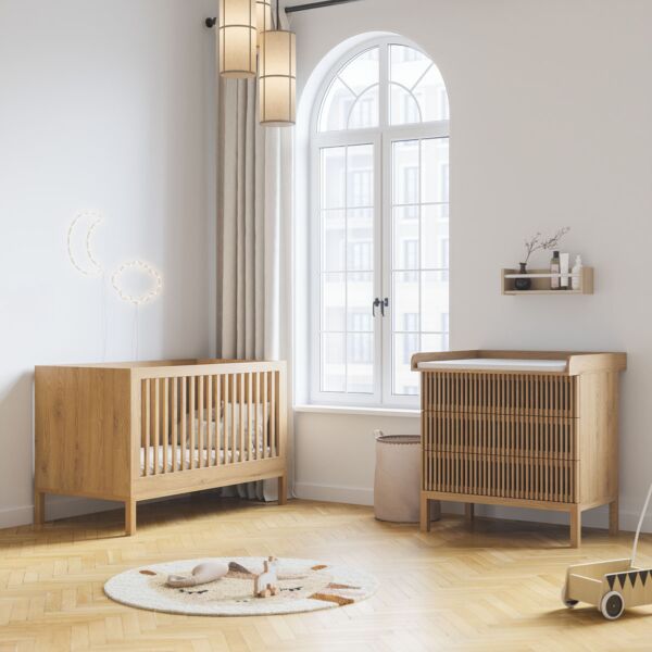 Chambre bébé «Japandi» 2 éléments | Lit bébé et commode | Naturel