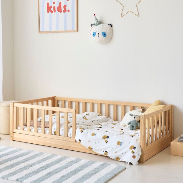 Lit Montessori au sol et lit enfant «Nid» 2-en-1 | 80 × 160 cm | Naturel