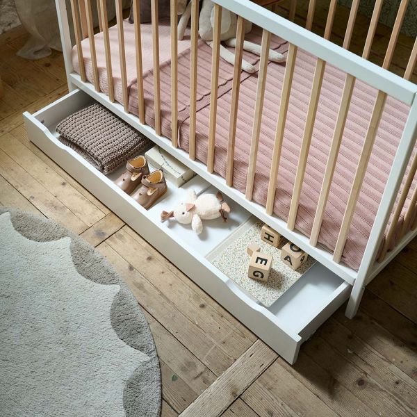 Rangement sous lit bébé 60x120 cm en bois et blanc par Petite Amélie