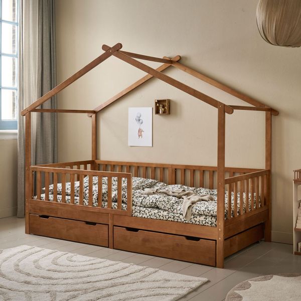 LIT CABANE «MAISON» ENFANT | 90 x 200 CM | BRUN NOYER