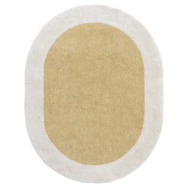 Tapis enfant lavable | Ovale 100 x 130 cm | Jaune et beige