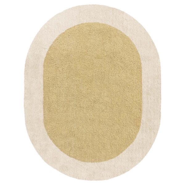 Tapis enfant lavable | Ovale 100 x 130 cm | Jaune et beige