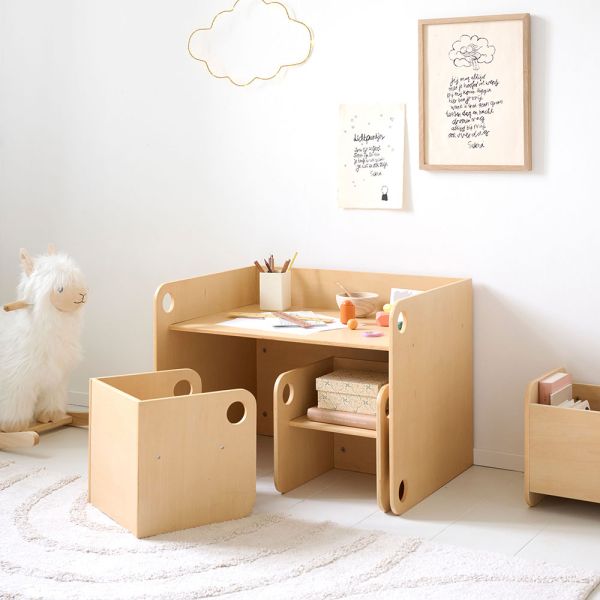 TABLE MONTESSORI ET DEUX CHAISES «ELLIPSE» | NATUREL