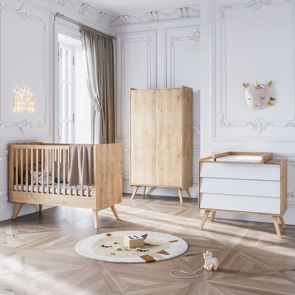 Chambre bébé complète Noam : lit combiné évolutif 60x120, armoire