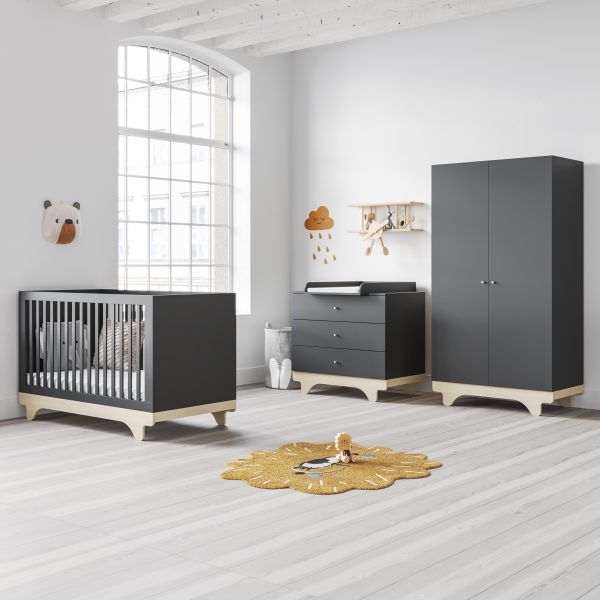 chambre bebe evolutive grise playwood 3 elements lit evolutif commode armoire Petite Amélie
