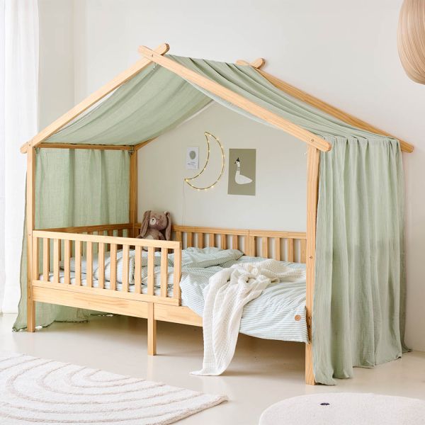 CIEL DE LIT CABANE «MAISON» | 80 x 160 CM | GAZE DE COTON | VERT