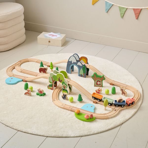 CIRCUIT TRAIN EN BOIS «FORÊT» | 62 PIÈCES | MULTICOLORE