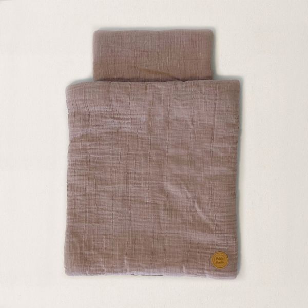couverture lit de poupon gaze coton prune Petite Amélie
