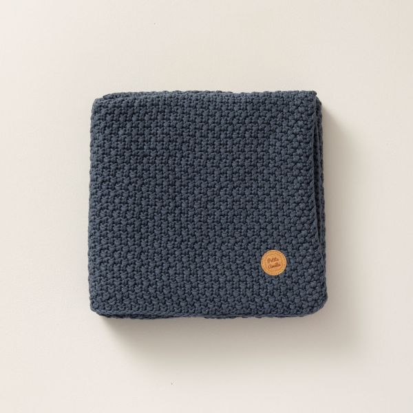 couverture bebe coton bio tricot 80x100 bleu marine Petite Amélie