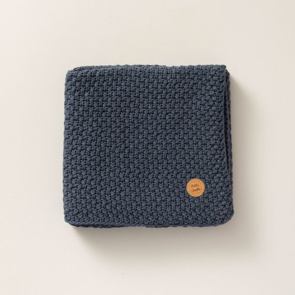 couverture bebe coton bio tricot 80x100 bleu marine Petite Amélie