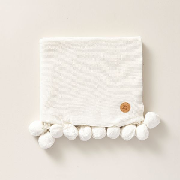 couverture bebe pompons blanc ivoire 80x100 Petite Amélie