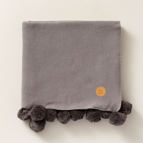 couverture coton bio plaid pompons gris 100x150 Petite Amélie