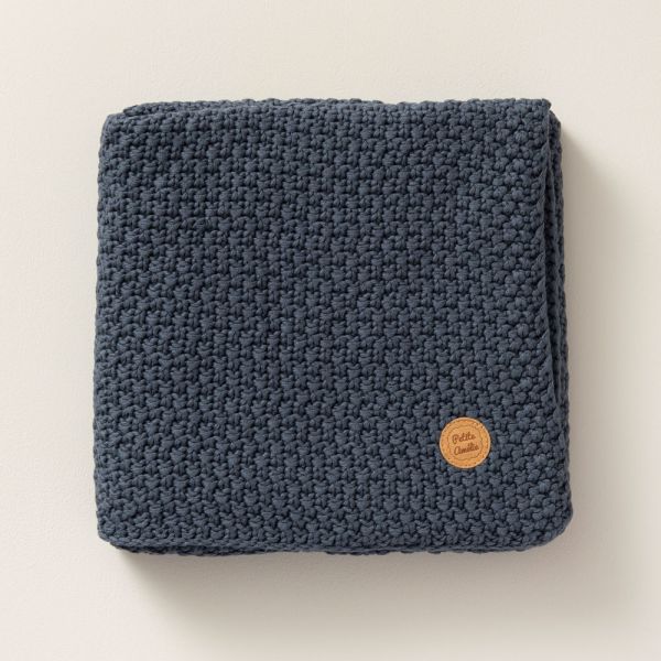 couverture coton biologique tricot 100x150 bleu marine Petite Amélie