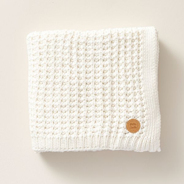 couverture enfant blanc coton tricote 100x150 Petite Amélie