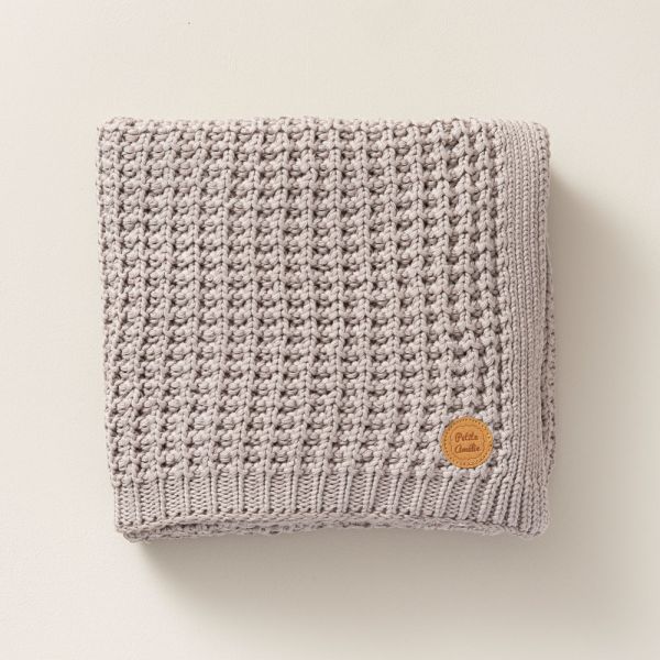 couverture enfant gris clair coton tricote 100x150 Petite Amélie