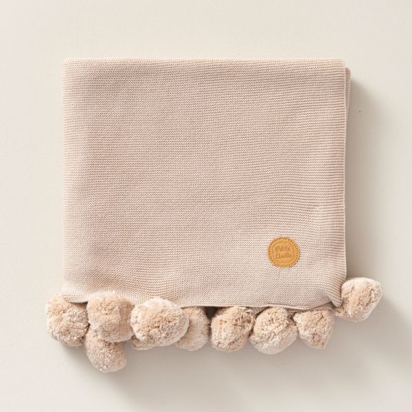 couverture plaid pompons beige sable 100x150 Petite Amélie