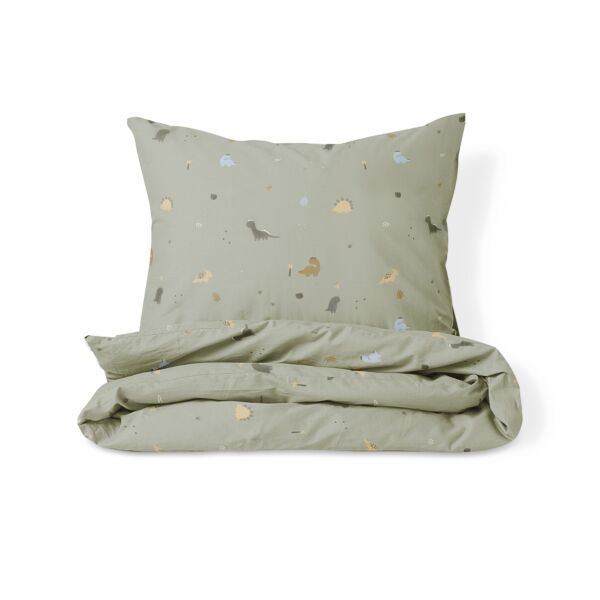HOUSSE DE COUETTE ENFANT 120x150 «DINO» | GRIS VERT