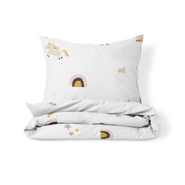 Parure de lit enfant Licorne «Lara» 120x150cm et taie d'oreiller | Coton biologique | blanc