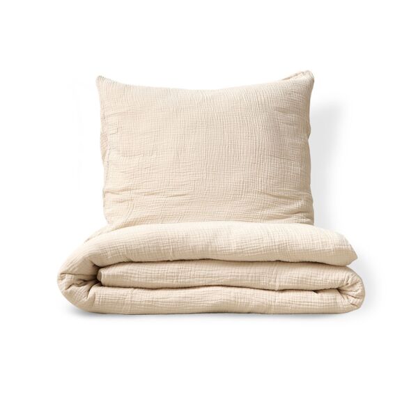 Housse de couette 140x200 cm et taie d'oreiller en gaze de coton - Beige
