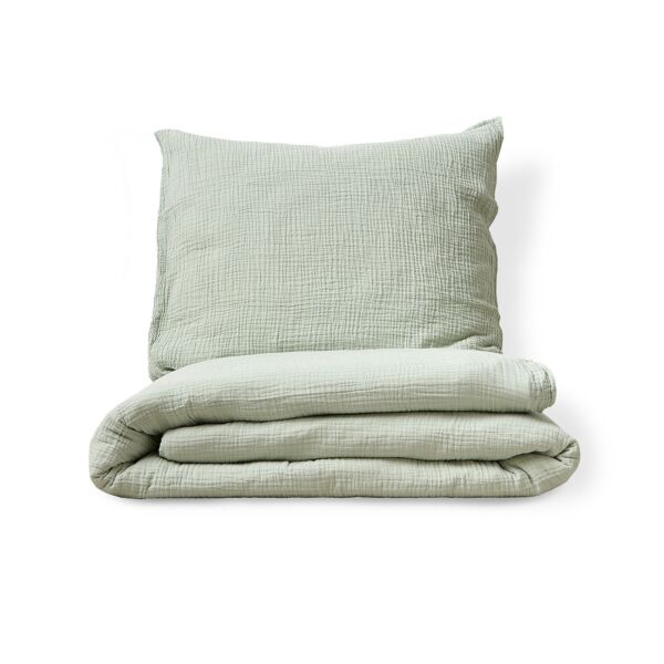 Housse de couette 140x200 cm et taie d'oreiller en gaze de coton | Vert