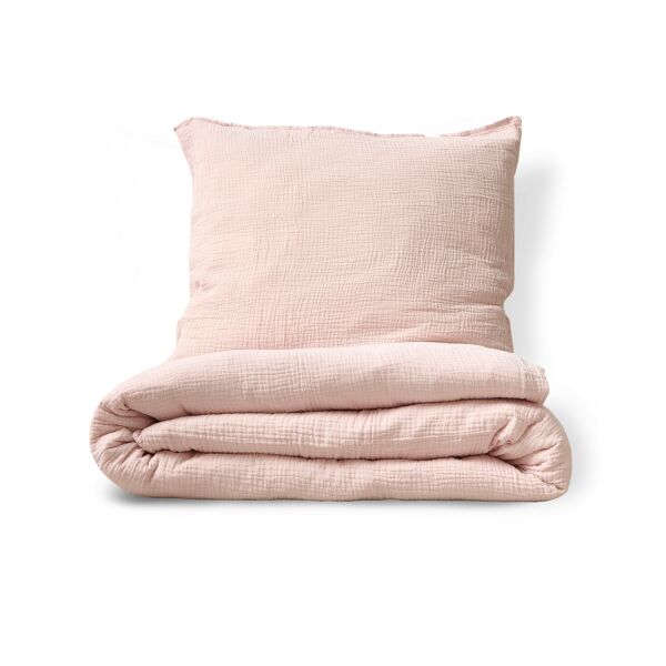 Housse de couette lit enfant 140x200 cm et taie d'oreiller en gaze de coton - Rose