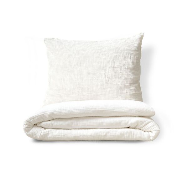Housse de couette 140x200 cm et taie d'oreiller en gaze de coton - Blanc