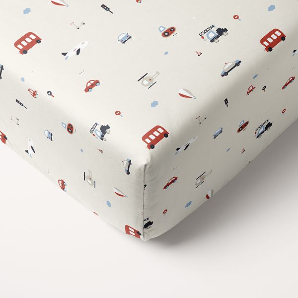 Drap housse 80 x 160 imprimé avec véhicules en coton par Petite Amélie 