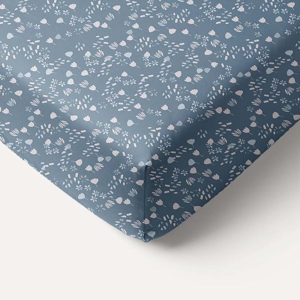 drap housse bebe 40x90 coton bio bleu fleurs champetre lit enfant Petite Amélie