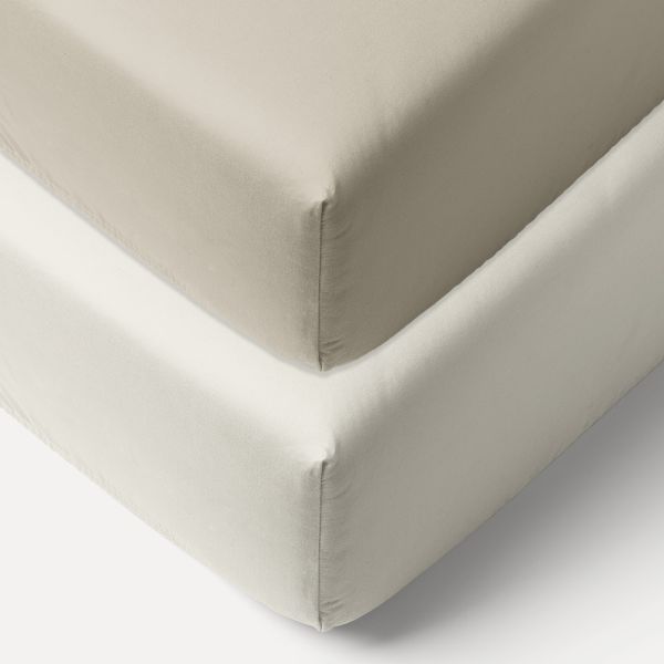 LOT DE 2 DRAPS-HOUSSES EN JERSEY DE COTON BIOLOGIQUE 40/45 X 90 CM | BLANC ET BEIGE