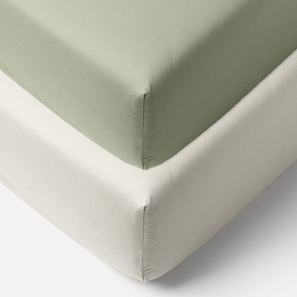 LOT DE 2 DRAPS-HOUSSES EN JERSEY DE COTON BIOLOGIQUE 40/45 X 90 CM | BLANC ET VERT OLIVE