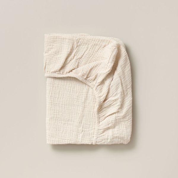 Drap-housse bébé satin de coton - Mirabelle Blanc/taupe