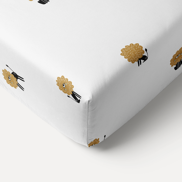Drap housse lit enfant Lion "Leo" 70x140 cm coton GOTS | Blanc