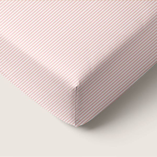 DRAP-HOUSSE 80 X 160 CM «STRIPED» | BLANC CASSÉ ET ROSE