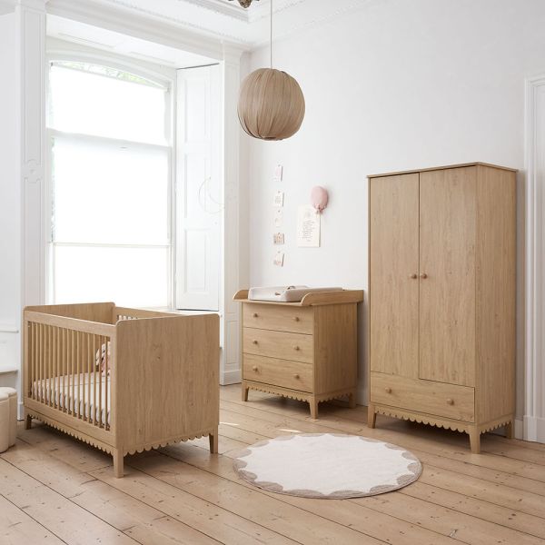 CHAMBRE BÉBÉ ÉVOLUTIVE «CANNELLE» 3 ÉLÉMENTS | LIT ÉVOLUTIF, COMMODE ET ARMOIRE