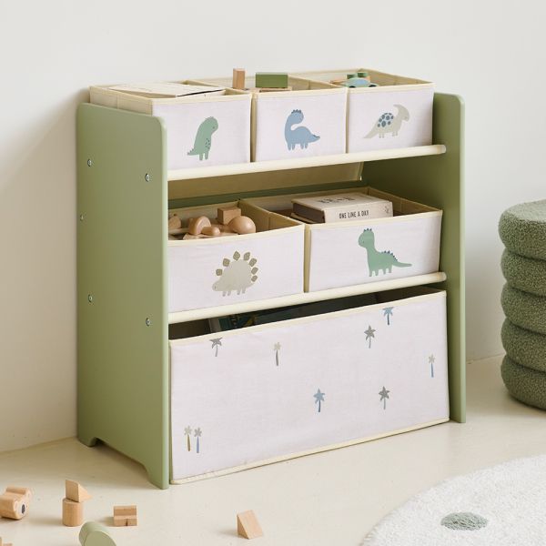 Meuble de rangement pour jouets avec bacs «Dino» | vert
