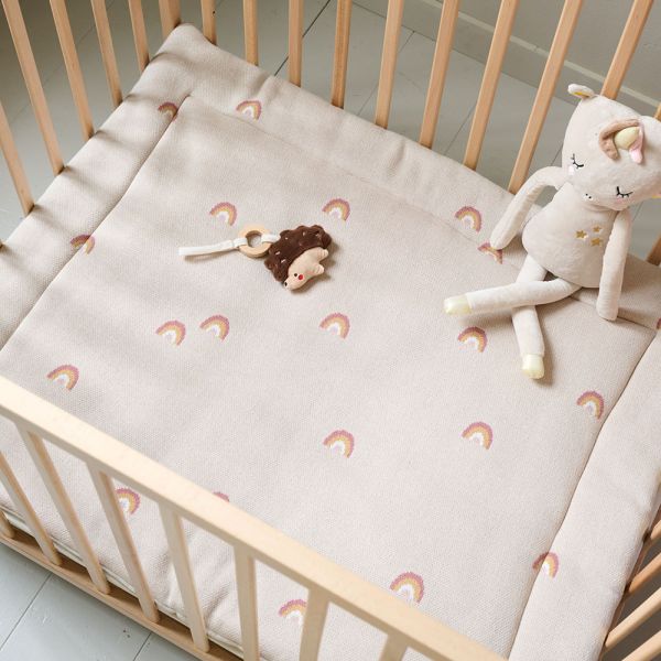 TAPIS DE PARC 75 X 95 CM | BEIGE AVEC MOTIFS ARCS-EN-CIEL