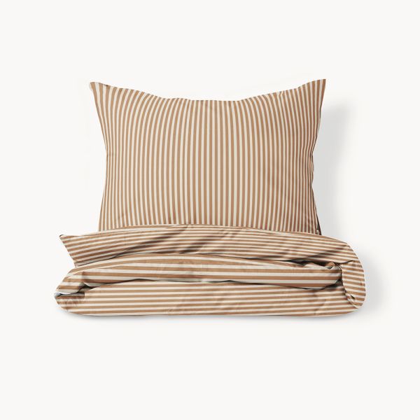 Housse de couette à rayures 140x200 cm en coton beige et caramel par Petite Amélie 