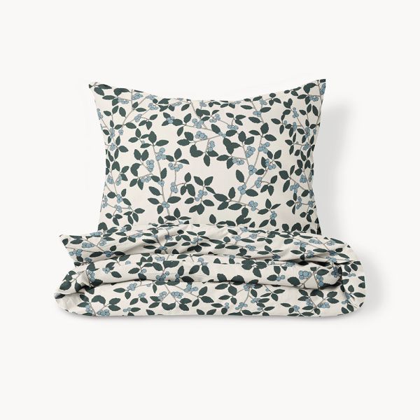 Housse de couette myrtille 140x200 cm en coton beige et vert par Petite Amélie 