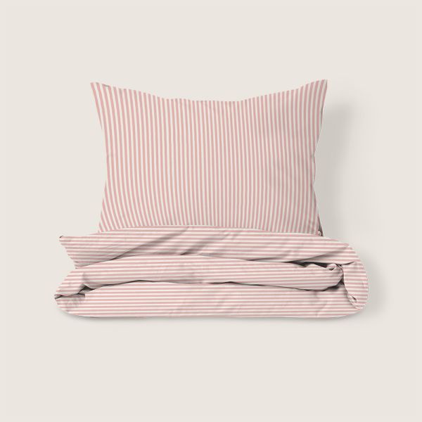 PARURE DE LIT 140 X 200 CM «STRIPED» | BLANC CASSÉ ET ROSE