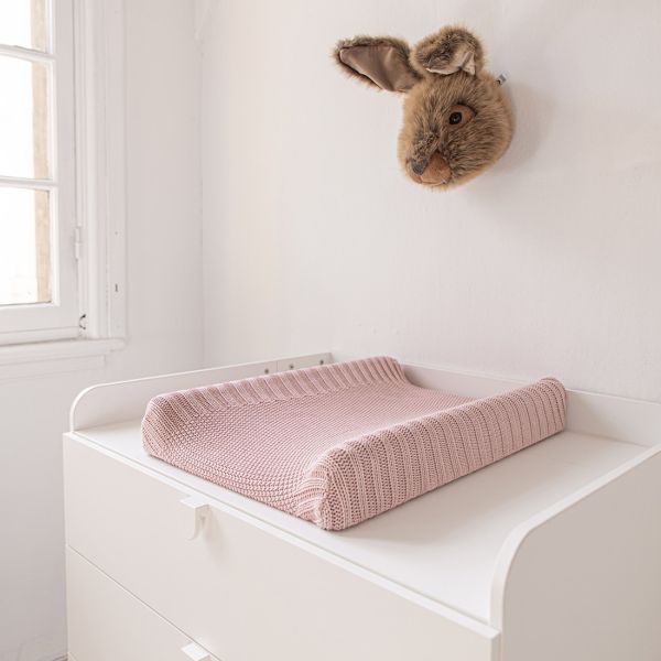 Table à langer mademoiselle en bois rose avec matelas et tiroir