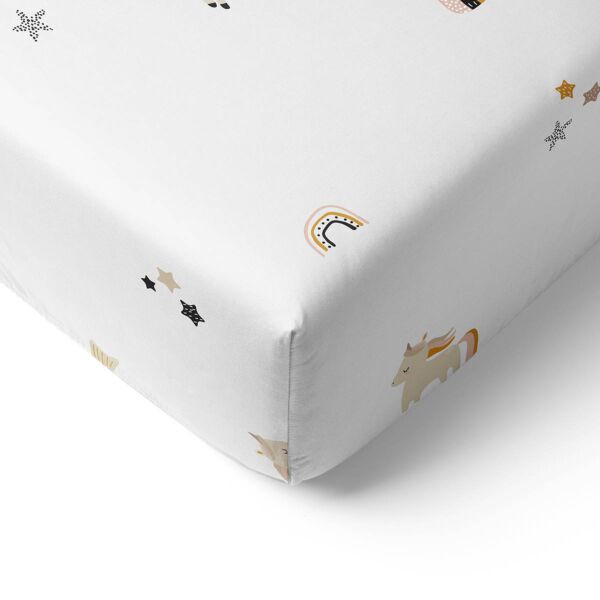 Drap housse licorne "Lara" 70x140cm GOTS | Blanc