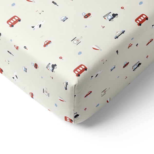 DRAP-HOUSSE 80 X 160 CM «VEHICLES» | BEIGE