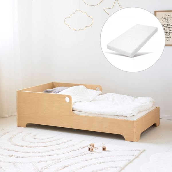 LIT AU SOL MONTESSORI «ELLIPSE» | 70 x 140 CM | NATUREL | MATELAS ENFANT INCL.