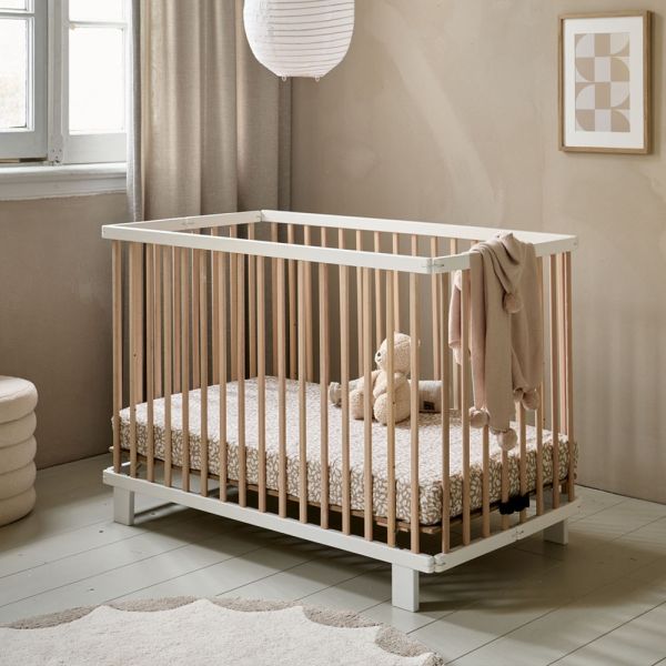 Berceau bébé en bois massif blanc et hêtre 40x90