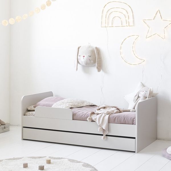 lit enfant 2 ans barrieres 70x140 beige nuage Petite Amélie