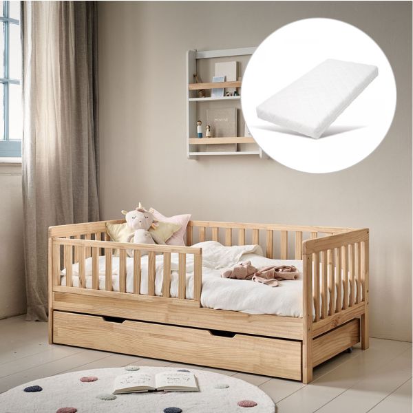 Lit enfant en bois inclusif du matelas et naturel 70x140 cm par Petite Amélie