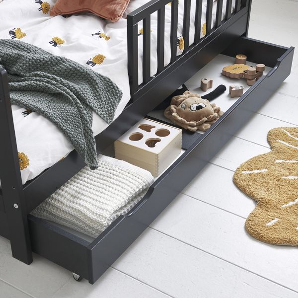 lit enfant bois avec tiroir noir plume Petite Amélie 1