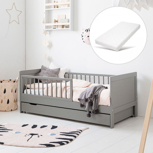 Lit enfant gris 70x140cm matealas inclus 2-6 ans par Petite Amélie 